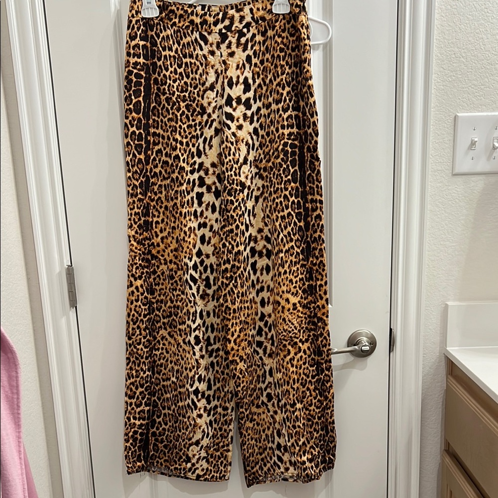 Leopard Print Wide-Leg low rise cotton Pants Sz2 - Picture 2 of 6